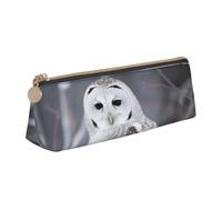 FHEDVBN Trousse de maquillage en cuir avec motif hibou blanc d'hiver pour le travail, le bureau, la trousse à stylos avec fermeture éclair, sac de rangement esthétique, pochette de rangement portable