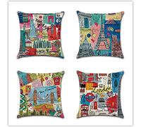 Fheeao Housse Coussin Londres Graffiti coloré Housse de Coussin 50x50cm, pour Decoration Salon Maison Cadeau 20x20in