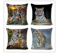 Fheeao Lot de 4 Housses de Coussin 60x60cm Animaux Tigre Carrées Mou Coussin Canape Animaux Tigre Housse Coussins de Canapé en pour Taies d'oreiller de Canapé Salon Coussin Decoratif Maison 60x60cm
