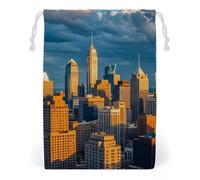 FHESDCW A Busy Town in The City Sac à cordon en toile réutilisable pour bijoux de voyage, sacs de rangement lavables pour cadeaux, bonbons, cosmétiques 20 x 25 cm