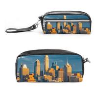 FHESDCW A Busy Town in The City - Trousse à crayons de grande capacité avec fermeture éclair, trousse à maquillage étanche à suspendre pour voyage, trousse à crayons en cuir vintage pour homme et