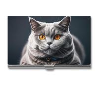 FHESDCW A Gray Cat Is Lying - Porte-cartes de visite professionnel avec fermeture à boucle, compact et portable pour employés de bureau, style, taille unique, classique