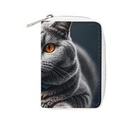 FHESDCW A Gray Cat Is Lying - Porte-cartes en cuir avec 20 emplacements pour cartes de crédit et fermeture éclair pour homme et femme