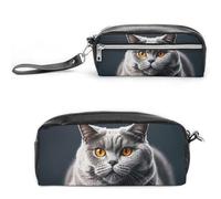 FHESDCW A Gray Cat Is Lying - Trousse à crayons de grande capacité avec fermeture éclair, trousse à maquillage étanche à suspendre pour voyage, trousse à crayons en cuir vintage pour homme et femme