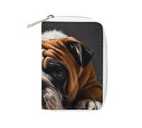 FHESDCW A Sad Bulldog - Porte-cartes en cuir avec 20 emplacements pour cartes, pour homme et femme, avec fermeture éclair
