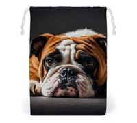 FHESDCW A Sad Bulldog Sac en toile avec cordon de serrage, réutilisable, sacs de rangement lavables pour cadeaux, bonbons, cosmétiques, 12 x 18 cm