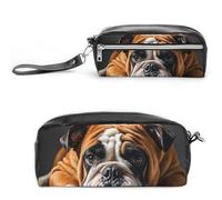 FHESDCW A Sad Bulldog - Trousse à crayons de grande capacité avec fermeture éclair, trousse à maquillage étanche à suspendre pour voyage, trousse à crayons en cuir vintage pour homme et femme