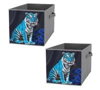 FHESDCW Blue Rose Tiger Lot de 2 boîtes de rangement pliables avec poignées, cubes de rangement Oxford durables pour la maison, l'étagère, le bureau, les voyages