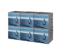 FHESDCW Blue Sea Lot de 6 boîtes de rangement pliables en forme de voilier avec poignées, cubes de rangement Oxford durables, pour la maison, l'étagère, le bureau, les voyages