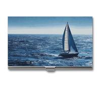 FHESDCW Blue Sea - Porte-cartes de visite professionnel en forme de voilier pour homme et femme, avec fermeture à boucle, compact et portable pour employés de bureau, style, taille unique, classique