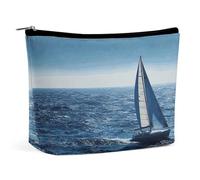 FHESDCW Blue Sea Trousse de maquillage en cuir synthétique imperméable avec fermeture éclair pour femme Motif voilier