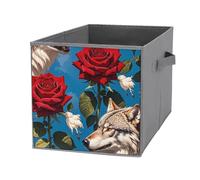 FHESDCW Boîte de rangement pliable avec poignées, motif rose rouge et trois loups, cubes de rangement Oxford durables, 1 organiseur de placard pliable pour la maison, l'étagère, le bureau, les voyages