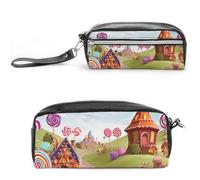 FHESDCW Candy Land - Trousse à crayons de grande capacité avec fermeture éclair, trousse à maquillage étanche à suspendre pour voyage, trousse à crayons en cuir vintage pour homme et femme