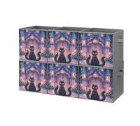 FHESDCW Cat and Magic Castle Gate Lot de 6 boîtes de rangement pliables avec poignées, cubes de rangement Oxford durables pour la maison, l'étagère, le bureau, les voyages