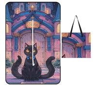 FHESDCW Couverture de pique-nique Cat and Magic Castle Gate avec sac fourre-tout à fermeture éclair, imperméable, portable, légère, pliable, pour la plage, le camping, le parc, 150 x 100 cm