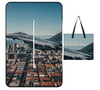 FHESDCW Couverture de pique-nique Fighter Jets Fly Over Cities avec sac fourre-tout à fermeture éclair, imperméable, portable, tapis d'extérieur léger et pliable pour la plage, le camping, le parc