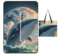 FHESDCW Couverture de pique-nique illustrée d'une baleine avec sac fourre-tout zippé, couverture d'extérieur imperméable, portable, légère, pliable pour la plage, le camping, le parc, 150 x 100 cm
