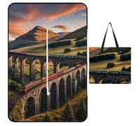 FHESDCW Couverture de pique-nique Sunset Over Elevated Bridge avec sac fourre-tout à fermeture éclair, imperméable, portable, tapis d'extérieur léger et pliable pour la plage, le camping, le parc, 150