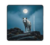 FHESDCW Couverture de pique-nique The White Wolf on the Rock avec sac fourre-tout à fermeture éclair, imperméable, portable, légère, pliable, pour la plage, le camping, le parc, 200 x 200 cm
