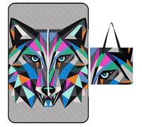 FHESDCW Coyote Wolf Beast Couverture de pique-nique avec sac fourre-tout à fermeture éclair, imperméable, portable, tapis d'extérieur léger et pliable pour la plage, le camping, le parc, 150 x 100 cm