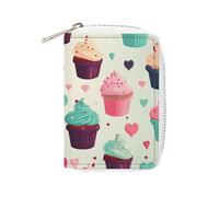FHESDCW Cupcake Candy Hearts Sweet Leather Card Bag Credit Card Holder Zipper Wallet with 20 Card Slots Slim Wallet Protector Card Organizer Case, Style, 16 x 11.5 cm, Style :, 16x11.5cm
