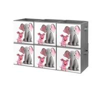 FHESDCW Elephant And Piggie Lot de 6 boîtes de rangement pliables avec poignées, cubes de rangement Oxford durables pour la maison, l'étagère, le bureau, les voyages