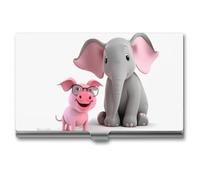 FHESDCW Elephant And Piggie - Porte-cartes de visite pour homme et femme, étui professionnel avec fermeture à boucle, étui en métal compact et portable pour employés de bureau, style, taille unique