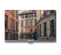FHESDCW Façade Architecture Urban Image Porte-cartes de visite pour homme et femme, étui professionnel avec fermeture à boucle, étui en métal compact et portable pour employés de bureau, style, taille