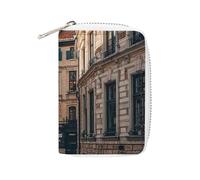 FHESDCW Façade Architecture Urban Image Porte-cartes pour homme et femme, porte-cartes de crédit en cuir avec 20 emplacements pour cartes, petit sac à main avec fermeture éclair