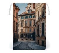 FHESDCW Façade Architecture Urban Image Sac à cordon en toile réutilisable pour bijoux de voyage, sacs de rangement lavables pour cadeaux, bonbons, cosmétiques 20 x 25 cm