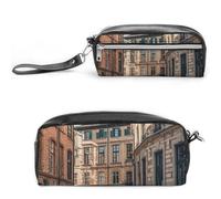 FHESDCW Façade Architecture Urban Image Trousse à Crayons Grande Capacité avec Fermeture Éclair, Suspendre Imperméable Trousse Cosmétique pour Voyage Trousse à Crayons Vintage Cuir pour Femme Homme