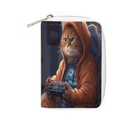 FHESDCW Fat Cat Sac de rangement en cuir avec fermeture éclair et 20 emplacements pour cartes de débit, style 16 x 11,5 cm, Style :, 16x11.5cm