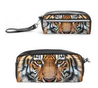 FHESDCW Fierce Tiger - Trousse à crayons de grande capacité avec fermeture éclair, trousse à maquillage étanche à suspendre pour voyage, trousse à crayons en cuir vintage pour homme et femme