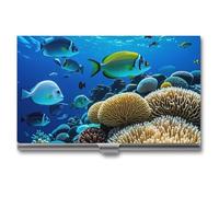 FHESDCW Fish Coral Reef - Porte-cartes de visite pour homme et femme, étui professionnel avec fermeture à boucle, étui en métal compact et portable pour employés de bureau