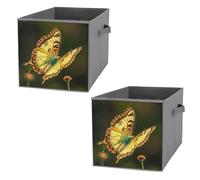 FHESDCW Flying Golden Butterfly Lot de 2 boîtes de rangement pliables avec poignées, cubes de rangement Oxford durables pour la maison, l'étagère, le bureau, les voyages