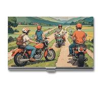 FHESDCW Friend Riding A Motorcycle Porte-cartes de visite pour homme et femme, étui professionnel avec fermeture à boucle, étui en métal compact et portable pour employés de bureau, style, taille