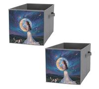 FHESDCW Friendship Under The Giant Moon Lot de 2 boîtes de rangement pliables avec poignées, cubes de rangement Oxford durables, pour la maison, l'étagère, le bureau, les voyages
