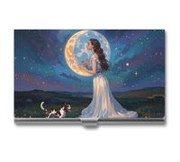 FHESDCW Friendship Under The Giant Moon - Porte-cartes de visite professionnel pour homme et femme, avec fermeture à boucle, étui en métal compact et portable pour employés de bureau