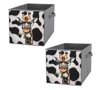 FHESDCW Giraffe The Rose Lot de 2 boîtes de rangement pliables avec poignées, cubes de rangement Oxford durables, pour la maison, l'étagère, le bureau, les voyages