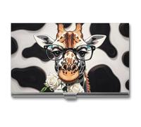 FHESDCW Giraffe The Rose - Porte-cartes de visite professionnel pour homme et femme, avec fermeture à boucle, compact et portable en métal, pour employés de bureau, style, taille unique