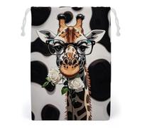 FHESDCW Giraffe The Rose Sac en toile avec cordon de serrage, réutilisable et lavable, pour cadeaux, bonbons, cosmétiques, 20 x 25 cm