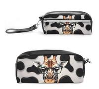 FHESDCW Giraffe The Rose - Trousse à crayons de grande capacité avec fermeture éclair, trousse à maquillage étanche à suspendre pour voyage, trousse à crayons en cuir vintage pour homme et femme