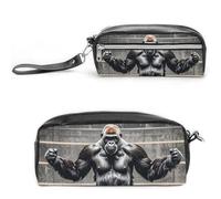 FHESDCW Gorillas in Fitness Gym Trousse à crayons grande capacité avec fermeture éclair à suspendre étanche pour voyage, trousse à crayons en cuir vintage pour homme et femme