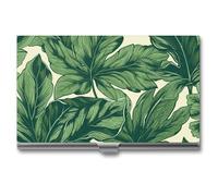 FHESDCW Green Foliage - Porte-cartes de visite botanique pour homme et femme, étui professionnel avec fermeture à boucle, étui en métal compact et portable pour employés de bureau, style, taille