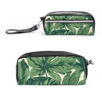 FHESDCW Green Foliage Trousse à crayons botanique de grande capacité avec fermeture éclair, trousse à maquillage étanche à suspendre pour voyage, trousse à crayons en cuir vintage pour homme et femme