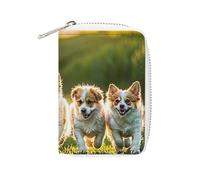 FHESDCW Happy Little Dog - Porte-cartes en cuir avec 20 emplacements pour cartes, pour homme et femme, avec fermeture éclair