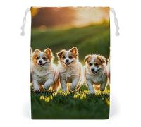 FHESDCW Happy Little Dog Sac en toile avec cordon de serrage, pochettes réutilisables pour bijoux, sacs de rangement lavables pour cadeaux, bonbons, cosmétiques, 12 x 18 cm