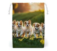 FHESDCW Happy Little Dog Sac en toile avec cordon de serrage, pochettes réutilisables pour bijoux, sacs de rangement lavables pour cadeaux, bonbons, cosmétiques 20 x 25 cm