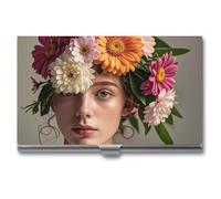 FHESDCW Head Wear Porte-cartes de visite en forme de vortex floral pour homme et femme, étui professionnel avec fermeture à boucle, étui en métal compact et portable pour employés de bureau, style