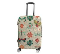 FHESDCW Housse de bagage pour valise, motif fleurs et libellules rouges et vertes, accessoires de voyage, protection anti-rayures et anti-poussière pour valises de 48,3 à 81,3 cm, Style :, S